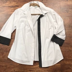 Dress Barn Polka Dot Trim Button Down Blouse 1X